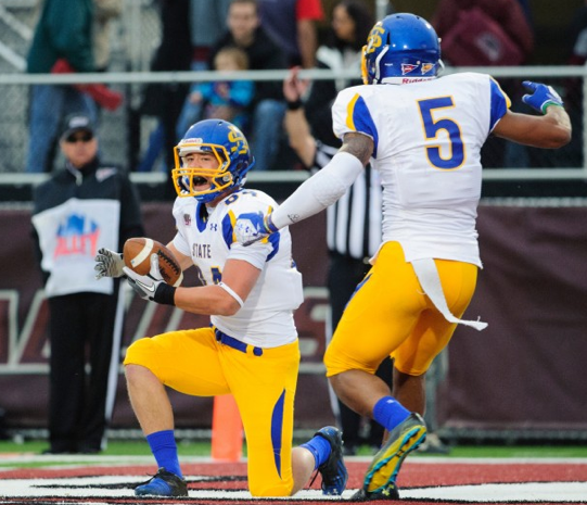 South Dakota State WR Trevor Tiefenthaler gets up after catching the game-winning TD with 7 seconds remaining.